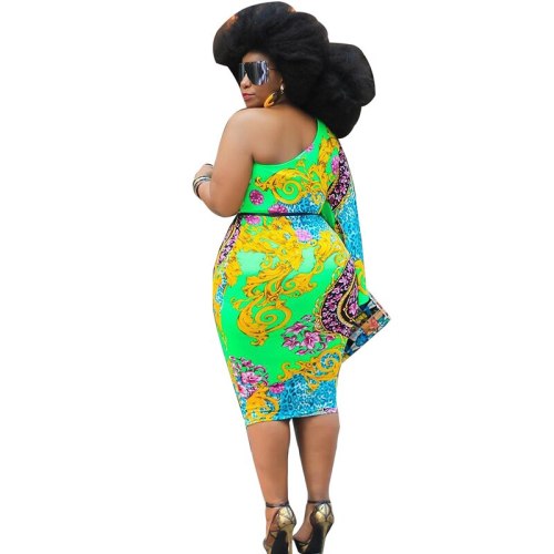 Autumn Long Sleeve One Shoulder Dress Party Night Club High Waist Sexy Dresses Plus Size Women Dress Wholesale Dropshipping