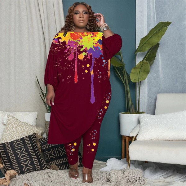 Plus Size Women Clothing Off Shoulder Top and Pant Sets Ladies Jogging Suits Two Piece Sport Outfits Wholesale Dropshipping