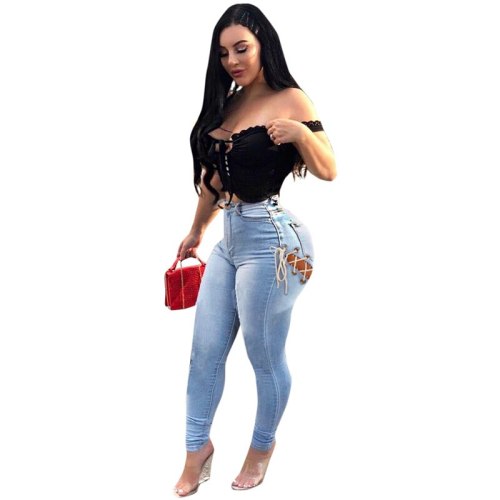 Skinny Pants for Women Broeken Lace Up Skinny Jeans Sexy High Waisted Jeans Streetwear Denim Jeggings Wholesale Dropshipping
