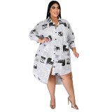 Dresses for Women Streetwear Newspaper Print Shirt Dress Lounge Wear Loose Casual Plus Size Dress Wholesale Dropshipping