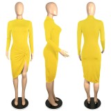 Sexy Draped Long Sleeve Bodycon Midi Dress Women Clubwear Party Side High Split Elegant Dresses for Women 2021 Vestido De Mujer