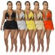 Fashion Streetwear Tassel Solid Shorts 2 Piece Outfits Sexy Bandage Halter Crop Top Biker Shorts Two Piece Set Tracksuit Women