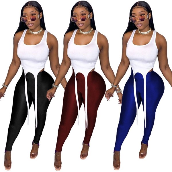 Casual Vest Strip Tracksuit Women Summer Sexy O Neck Sleeveless Irregular Crop Top + Leggings Bodycon Club Two Piece Set Outfits
