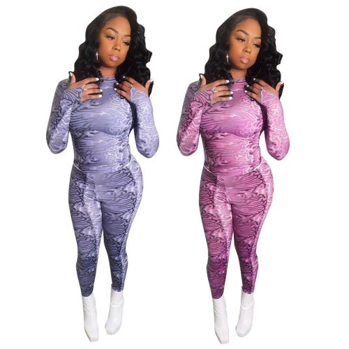 Active Slim Print Tracksuit Women Casual Sportswear O Neck Long Sleeve Top + Leggings Bodycon Two Piece Set Women Set Outfist