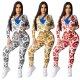 Women Fashion Streetwear Print Tracksuit Women Sexy Sportswear Fitness Zipper Long Sleeve + Lace Up Pants Two Piece Set Outfits