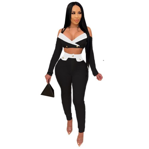 Vintage Spaghetti Strap 2 Piece Set Women Sexy Deep V Neck Sleeveless Crop Top + Pants Bodycon Club wear Two Piece Set Outfits