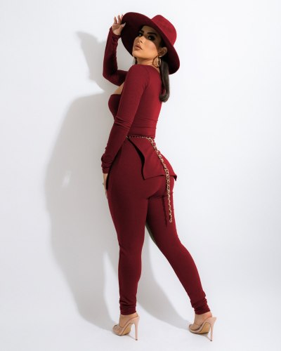 Solid Autumn Winter Clothes for Women Outfits Sexy Knitted Rib Square Collar Slit Top + Leggings Club Two Piece Set Jogging Suit