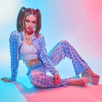 Velevt Love Print Y2K Solid Zipper Cardigan Hooded Sweater Crop Top Lace Up Pants Sports Casual Two Piece Set Suit Women Outfits
