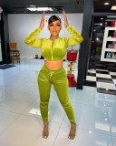 2021 New Autumn Winter Velvet Tracksuit Women Casual Zipper Pockets Long Sleeve Crop Top + Leggings Bodycon Two Piece Set Outfit