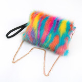 2021 New Plush Handbag Rainbow Fox Fur Women Bags