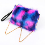 2021 New Plush Handbag Rainbow Fox Fur Women Bags