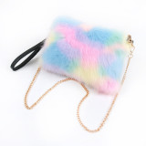 2021 New Plush Handbag Rainbow Fox Fur Women Bags