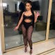 Polka Dots Print Sheer Mesh Two Piece Set Camis Crop Tops High Waist Pencil Pants with Panties Women Sexy Club Suits