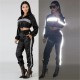 Autumn Clothes Hip Hop Side Tracksuit Women Two Piece Set  Reflective Crop Top and Pants Fashion Suits Female Party Club Outfits