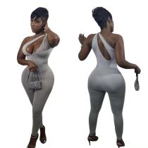 Women Jumpsuit Solid One Shoulder Sleeveless Cut Out Strechy Bodycon Jumpsuits Sexy One Piece Overalls Summer Outfits
