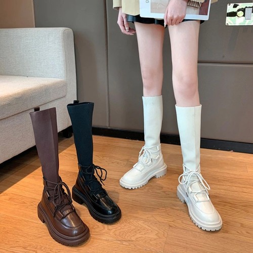 Punk Style Boots Woman Ladies Casual Stretch Fabric Socks Boots Fashion Cross-tied Women Shoes Platform Boots Gothic Women