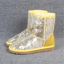 Hot Women Snow Boots Waterproof Leather Winter Fur Warm Outdoor Short Boots Winter Sequin Shoes Unisex