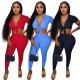 Women Solid Ribbed Two Piece Set Turn Down Collar Short Sleeve Lace Up Crop Top Elastic Waist Pencil Pants Suit
