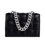 New Fashion Panelled Chain Shoulder Bag for Women 2021 Trend Brand Design Knitting Handbag Female Luxury Leather Crossbody Bags