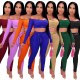 Sexy Knitted Autumn Tracksuit Long Sleeve Crop Top and Long Skinny Pants with Sashes Women Spring Ruched Club Outfit for 2021