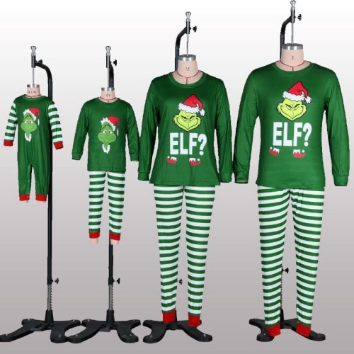 Family Christmas Matching Pajamas Elf Sets 2021 Xmas Cartoon Alphabet Elf Costume Adult Kids Set Baby Jumpsuit Family Pajamas