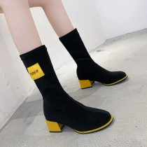 2021 New Chunky Mid-calf Women Boots Winter Designer Party High Heels Suede Stretch Boots Fashion Sexy Snow Goth Chelsea Boots
