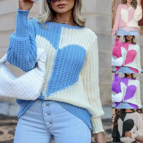 Knitted Sweaters Women Printed Patchwork O Neck Elegant Long Sleeve Sweaters Winter Fashion Ladies Slim Lady Casual Loose Mujer