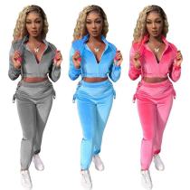 Wholesale Pretty Solid Velvet Long 2 Pcs Set For Ladies