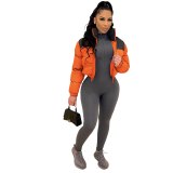 Winter Fashion Patchwork Puffer Jackets for Women 2021 Zip Up Cropped Warm Bubble Coat Winterwear Overcoat D48-EE44