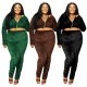 Two Pieces Women Set Velvet Autumn Winter Pleats Long Sleeves Top with Zipper High Waist Skinny Pants Tracksuits Plus Size