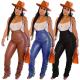 Women Autumn Winter Ruched Stacked Flare Romper Faux Leather Pants Stretwear Elegant PU Trousers