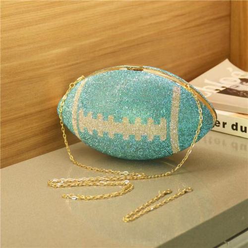 Football Style Rhinestone Party Crossbody Chain Bag for Women 2021 Shoulder Bags Rugby Style Purses Handbags Designer Ball Tote