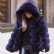 S-4XL Winter Fur Coats Women Fashion High Quality Hooded Faux Fur Coat Elegant Thick Warm Outerwear Plush Fake Fur Jacket Coats