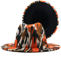 Simple top hat men and women big brimmed hat fashion flat-brimmed hat fedora hat spring new camouflage woolen jazz hat
