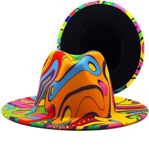 Colorful Wide Brim New Style Church Derby Top Hat Panama Felt Fedoras Hat for Men Women artificial wool British style Jazz Cap