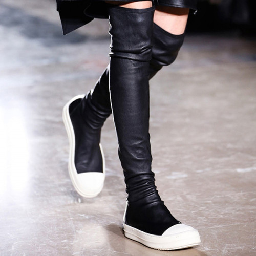 Stretch over the knee boots women flat platform patchwork runway autumn winter shoes thigh high boots elastic long booties 2020