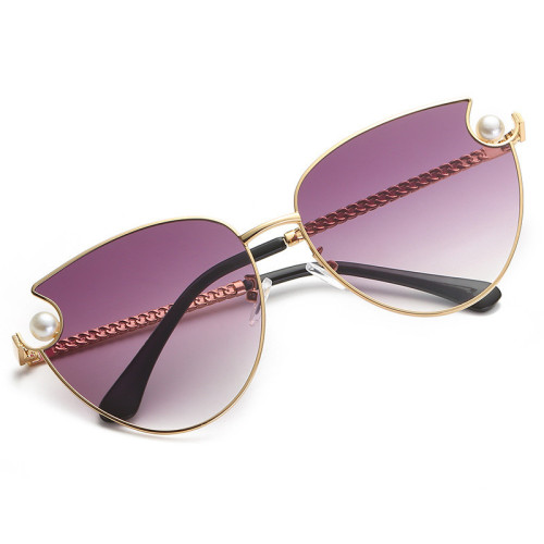 Punk Pearl Sunglasses Women Cat Eye Sun Glasses Gradient Shades Eyewear Lady Brand Designer Metal Frames Eyeglasses UV400