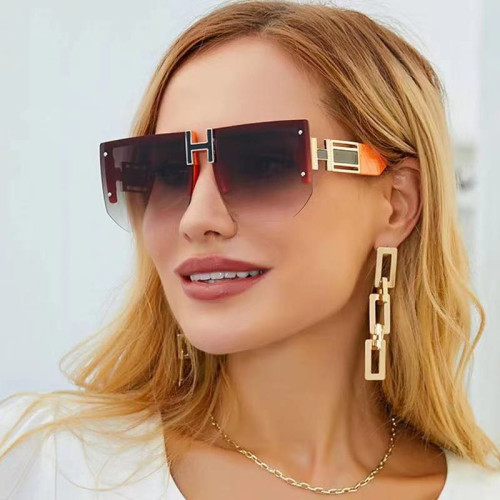 Oversized Sunglasses Women Men Fashion Vintage Luxury Brand Designer Rimless  Travel Square Flat Top Sun Glasses Shades UV400