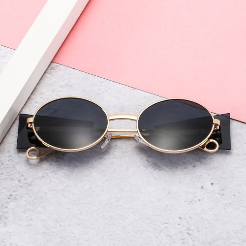 2021 New Fashion Oval Sunglasses Women Men Luxury Alloy Metal Creative  Frame Color Lens Black Brand Designer Lady Style