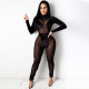 Glitter Velvet Patchwork Mesh Sheer Bodycon Jumpsuit Women Rompers Long Sleeve Skinny Night Party Club Wear Overalls for Women