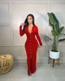 Casual Women Long Dress Deep V-neck Bodycon High Streetwear Full Sleeve Party Night Winter Clothes For Women Vestidos
