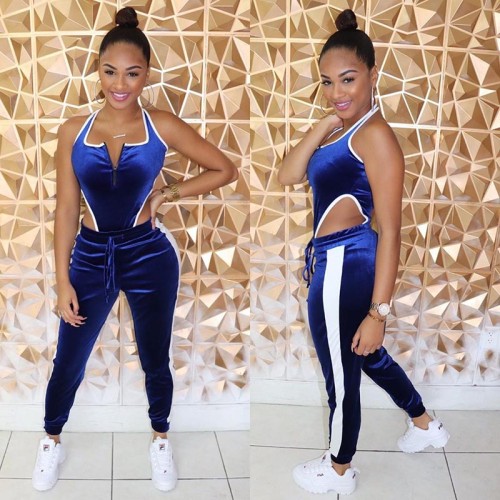 Fahion Two Piece Set Running Sportwear Suit Pants Set Sexy Backless Hollow Out Vestidos Women Two Piece Outfits 3 Color