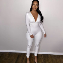 Sexy Deep V Neck Solid Sports Jumpsuit Women Casual Fitness Long Sleeve Push Up Leggings Skinny Club Bodysuit Romper Overalls
