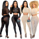Casual Women Tracksuit Two Piece Set Diamodn Sheer Mesh Crop Tank Top And Long Pants Clothes For Women Outfit