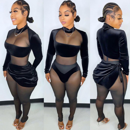 Sexy Women Irregular Mini Dress Two Piece Set Jumpsuit Sheer Mesh Party Night Clubwear Clothes For Women Outfit