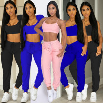 Casaul Women Tracksuit 3 Piece Set Coat + Crop Tank Top + Long Pants Sportsuit Matching Set For Women
