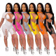 Sexy Women Two Piece Set Jumpsuit + Crop Top Hollow Out Drawstring Short Sleeve Party Night Clothes For Women