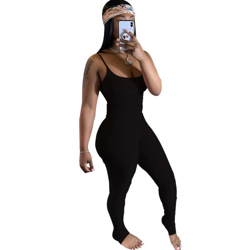 Casual Spaghetti Straps  Jumpsuit Stacked Joggers Sportwear Skinny Sleeveless Solid  Long rompers jumpsuit women summer 2020
