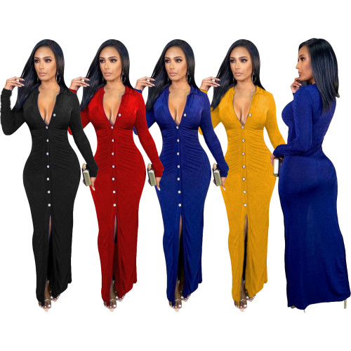 Casual Women Long Dress Deep V-neck Bodycon High Streetwear Full Sleeve Party Night Winter Clothes For Women Vestidos
