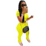 Casual Cotton Women Two Piece Set Sportwear Crop Top + Long Pants Has Stretch Short Sleeve tracksuit clothes for women outfits